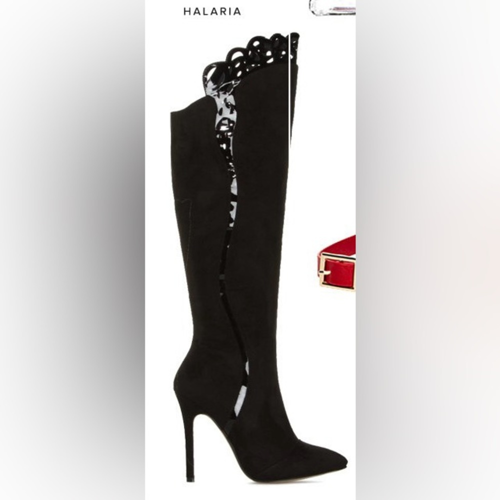 Halaria Shoe Dazzle • Black Knee High Heeled Boots
